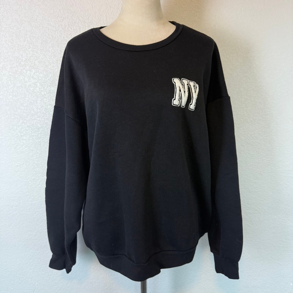 Y2K Charlotte Russe Black NY Athletic Club Sweatshirt Pullover Womens Sz LG